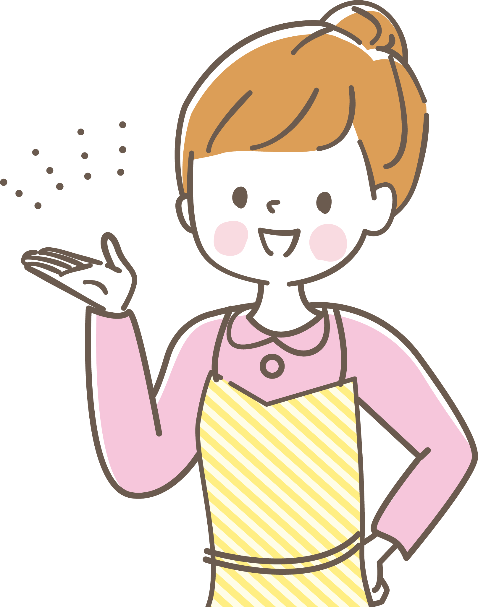 右手を広げて話している女性